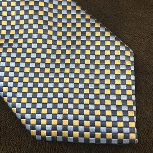 TM Lewin silk blue & yellow checked tie